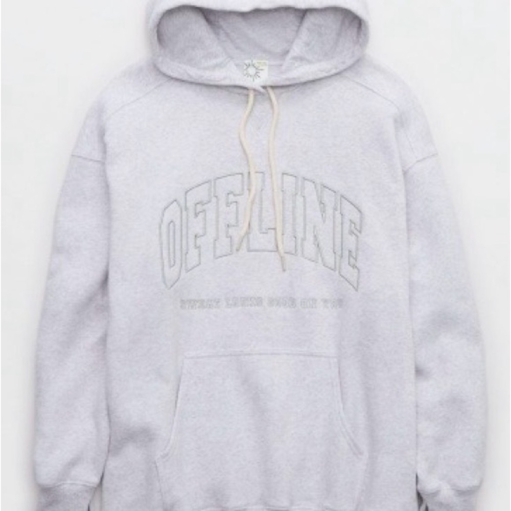 aerie Light Gray "OFFLINE" Pullover Hoodie